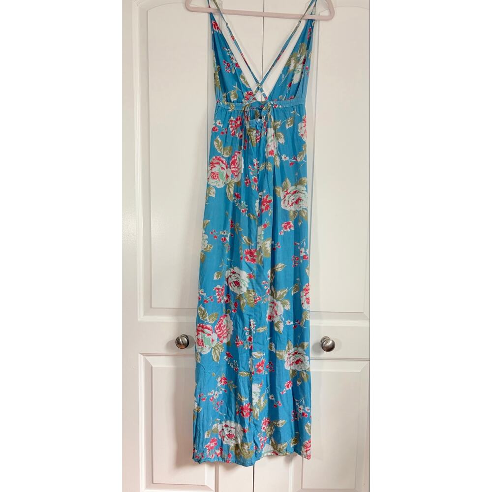 Faithfull The Brand Blue Floral Strappy Maxi Dress Women’s Size 6 100% Rayon - Picture 5 of 14